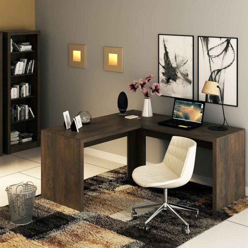 Conjunto Home Office 2 Pecas 1 Mesa Escritorio Em L E 1 Estante