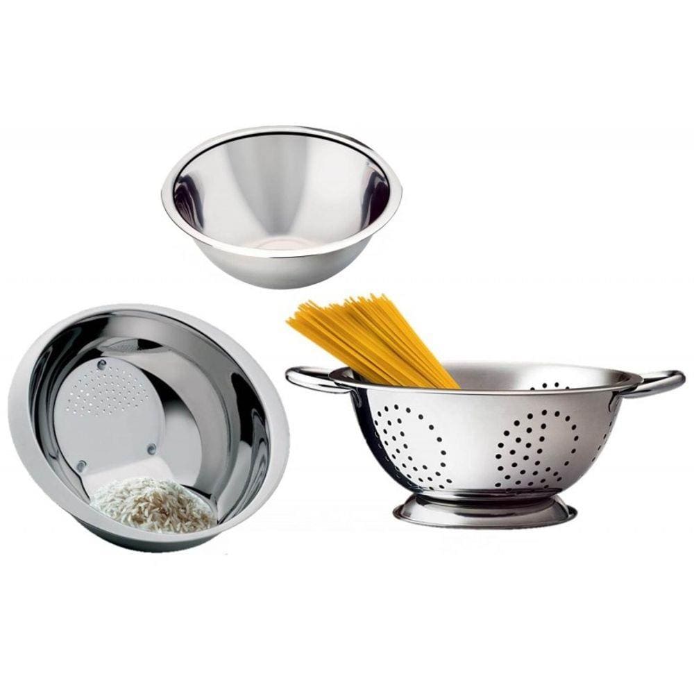 Conjunto Aco Inox 3 Pecas Escorredor Arroz Macarrao E Bowl Casas Bahia