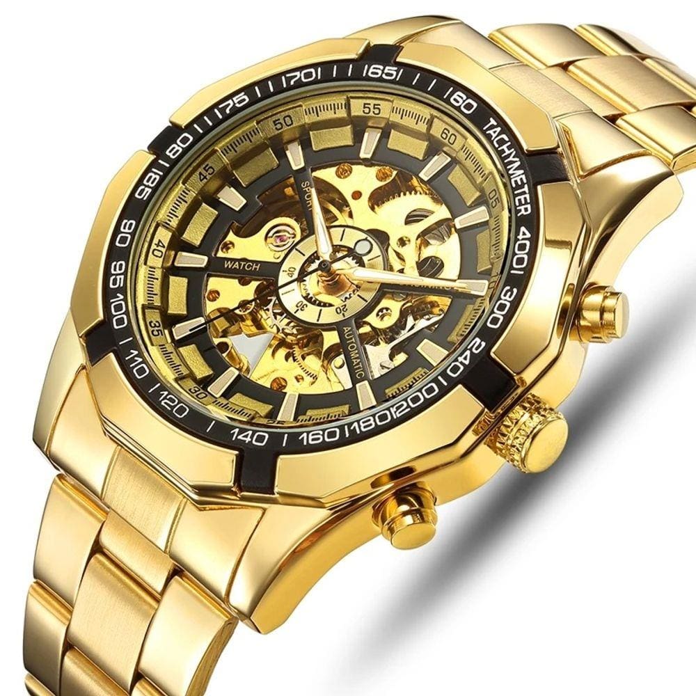 Relogio Masculino Skeleton Automatico Winner Prata Prateado Inox