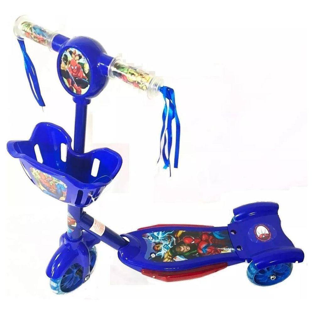 Patinete Infantil Musical 3 Rodas Luzes Azul Personagens Homem