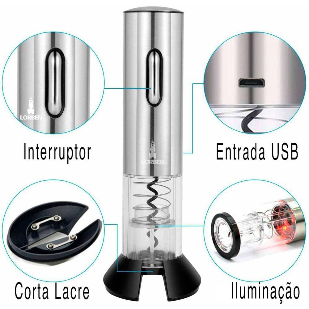 Abridor De Vinho Eletrico Led Casas Bahia