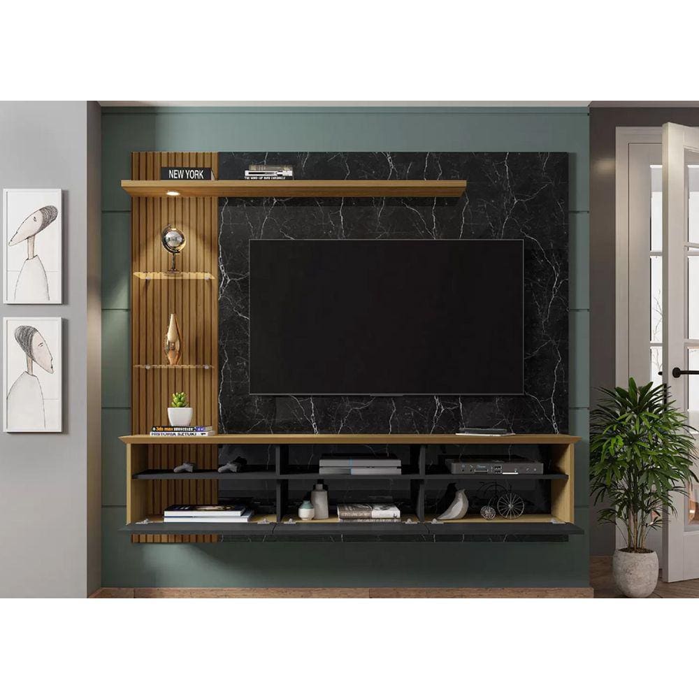 Painel Bahamas 3 Nichos E 2 Portas Para Tvs De Ate 60 Preto Black