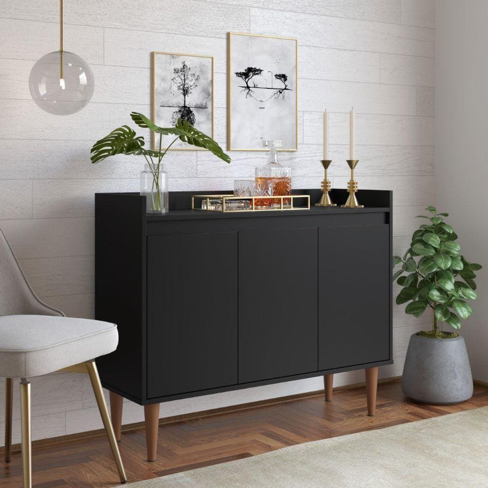 Aparador Buffet Retro 3 Porta Wood Prime Preto Fosco Rp Preto Fosco