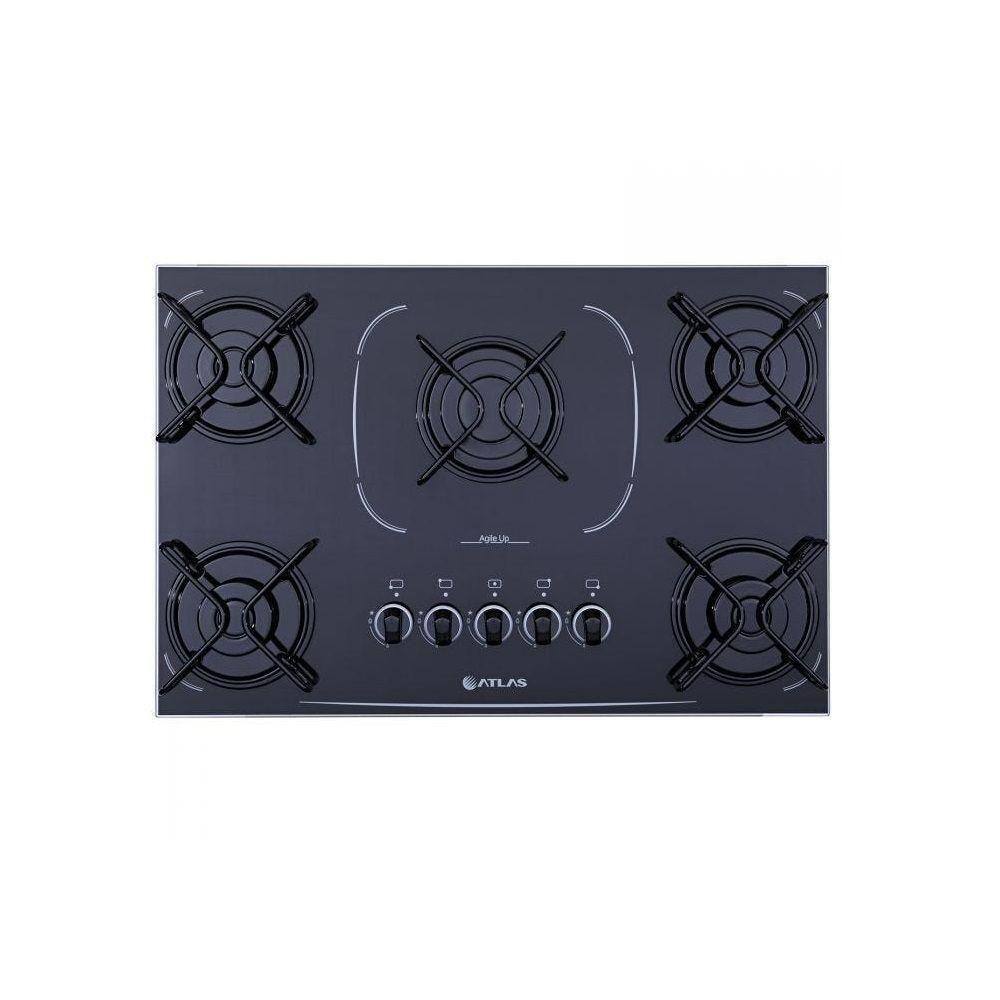 Cooktop 5 Bocas A Gas Atlas Agile Up Glass Mega Chama Preto Bivolt