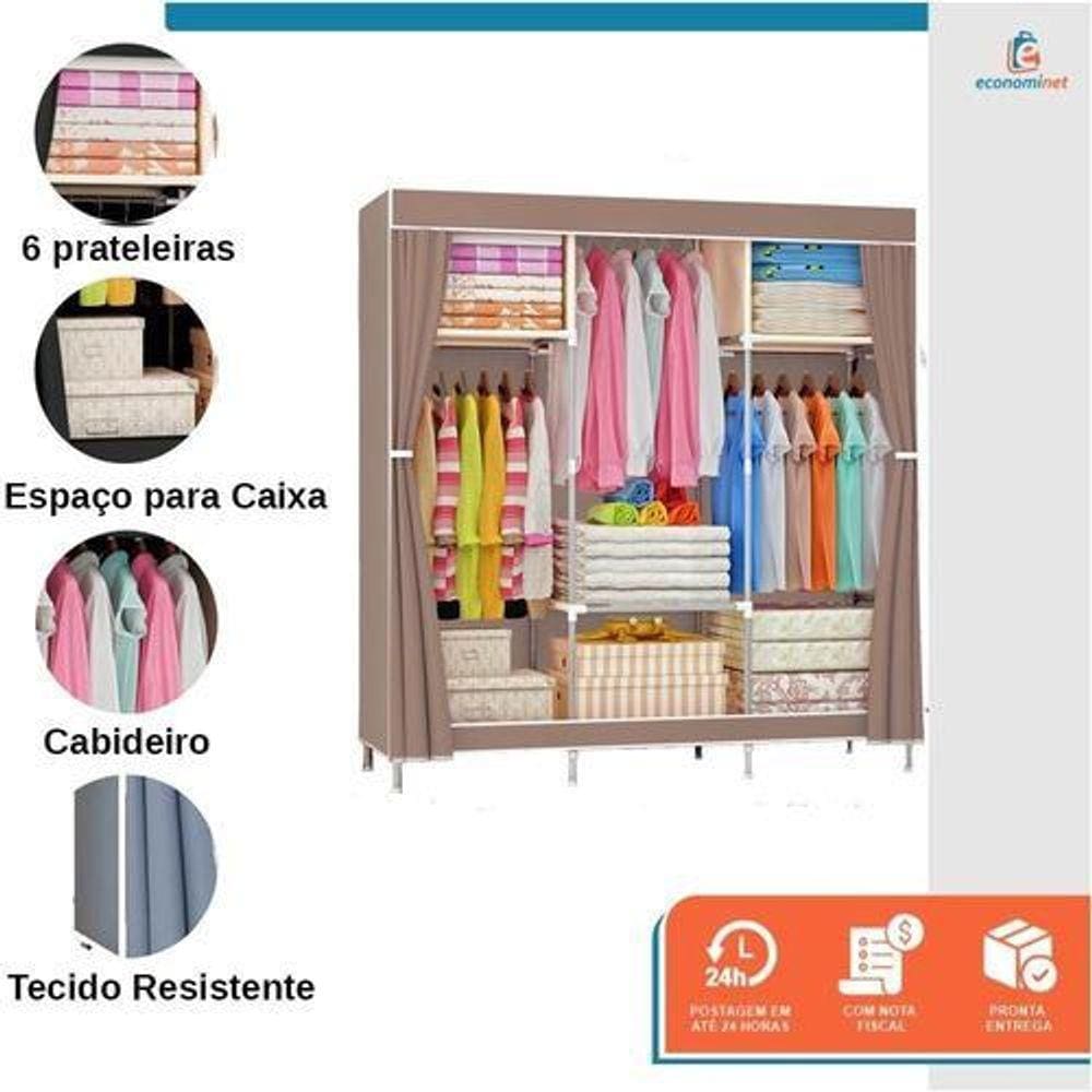 Guarda Roupa Solteiro Dobravel Armario Organizador Cabideiro Para