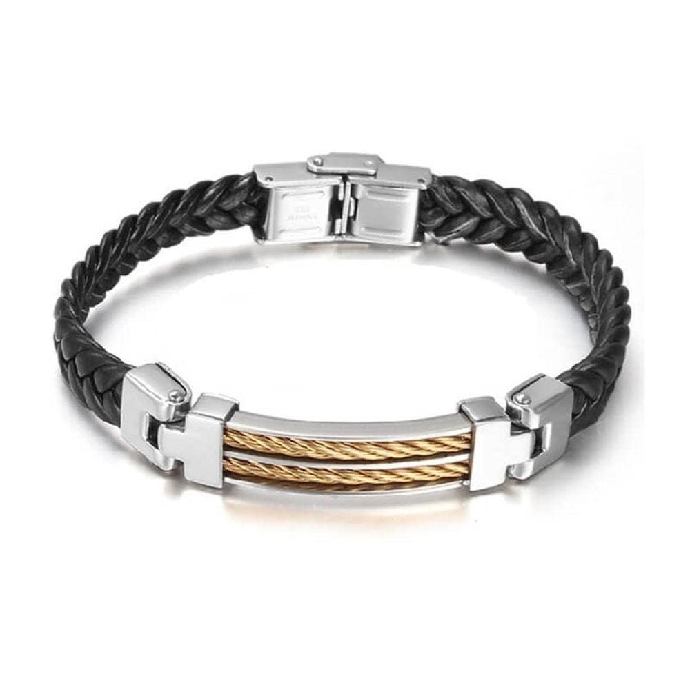 Pulseira Masculina De Couro Tran Ado Preto E A O Casas Bahia