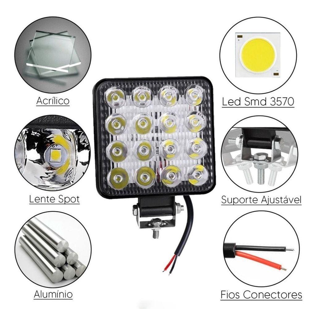 Kit Farol Milha Quadrado Leds W V Carro Troller Jeep Off Road