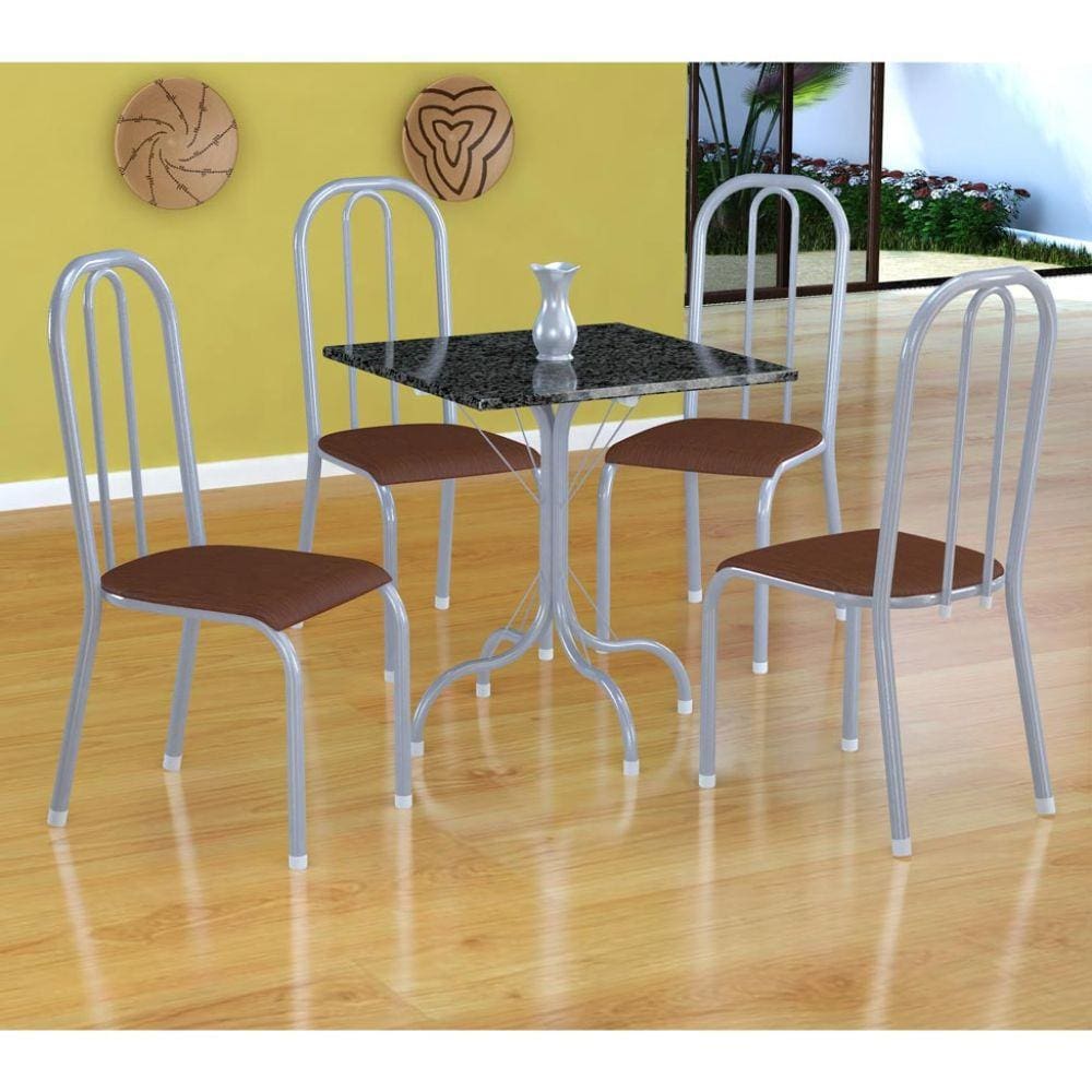 Conjunto De Mesa Miami Cadeiras Madri Branco Prata Xadrez