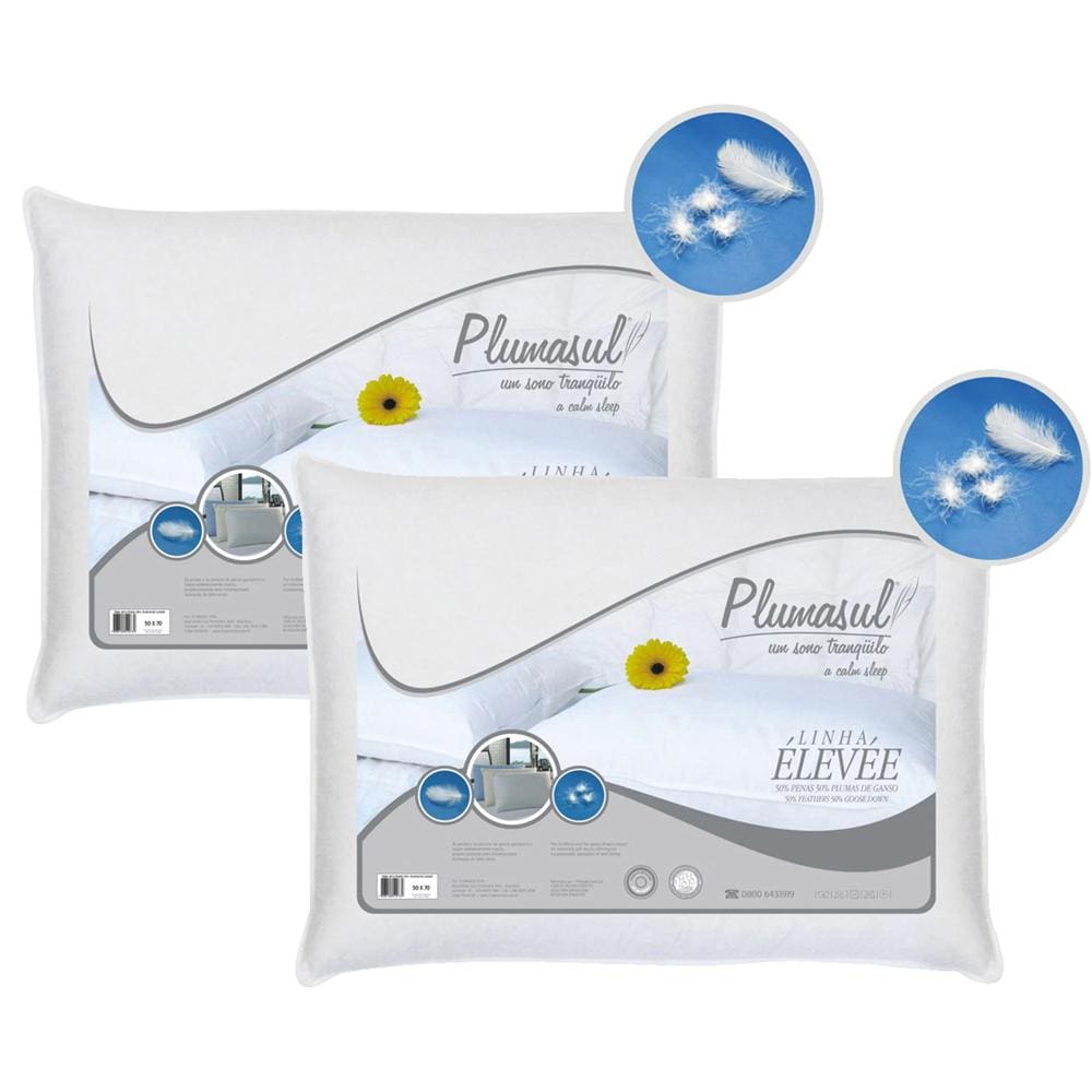 Travesseiro Plumasul com Penas e Plumas de Ganso 50 x 70 cm - Branco  - 2 Travesseiros