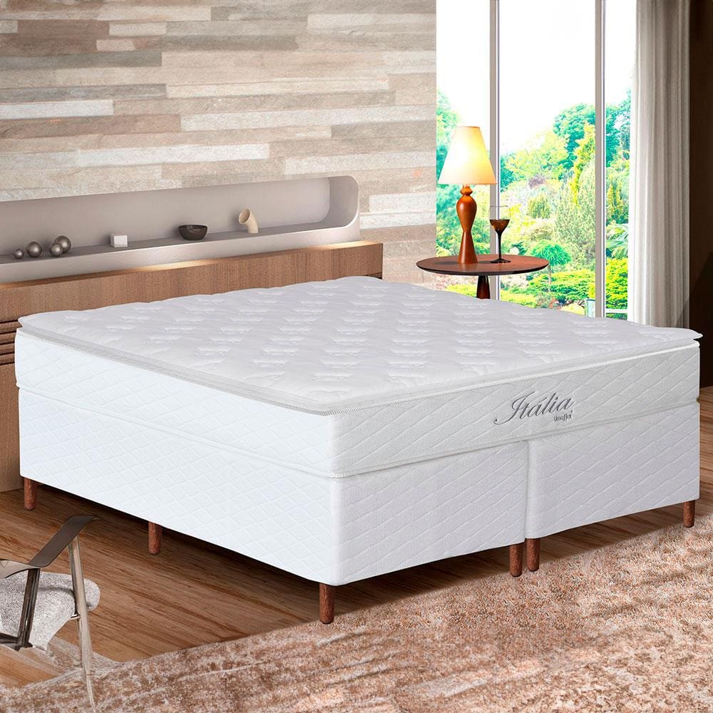 Cama Box Queen Size Umaflex Itália com Pillow Top e Molas Ensacadas 69 x 158 x 198 cm - Branco