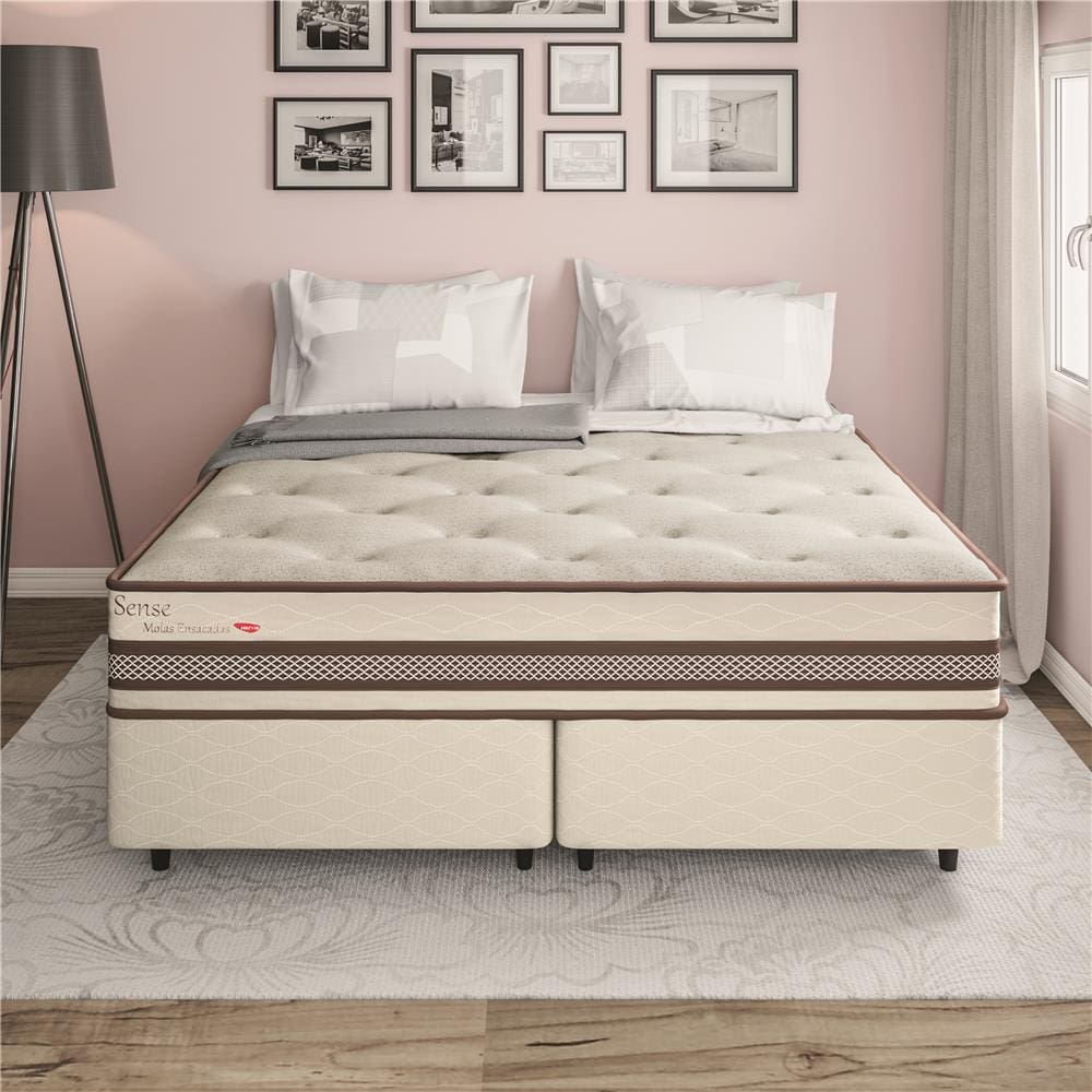 SENS BED LIGHT BROWN S シングル gin929 Base Box + Colchão King Size Herval | Casas Bahia