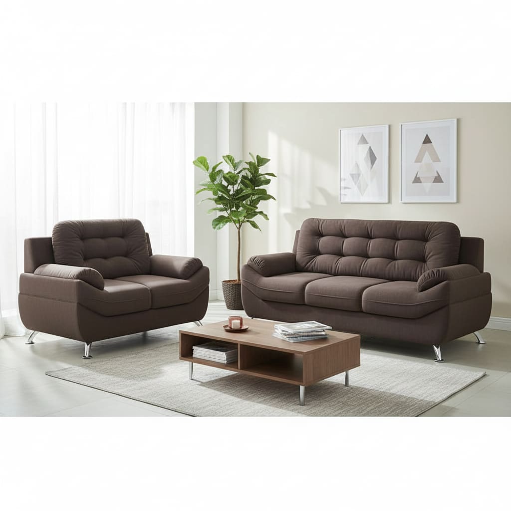 Conjunto Sofá 2 e 3 Lugares Linoforte Mercury Revestido em Tecido Suede Encosto Fixo