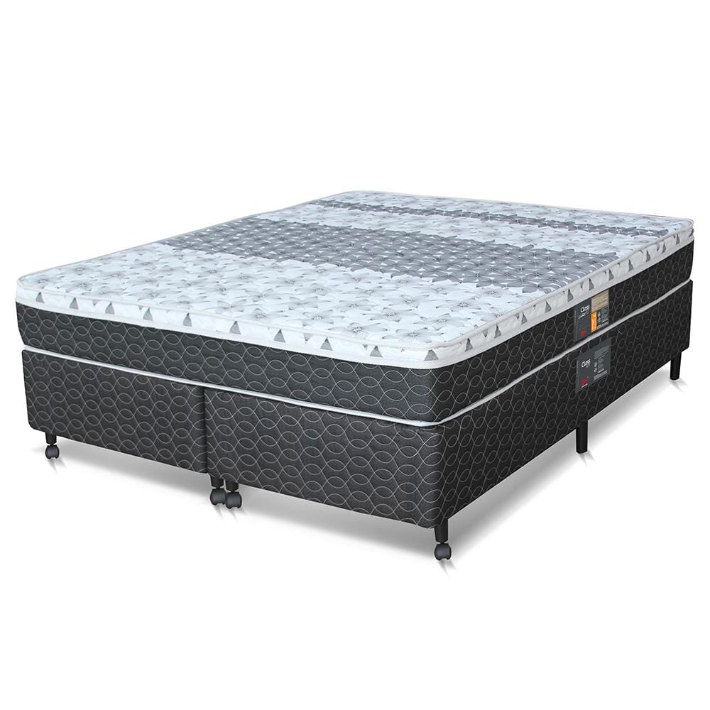 Cama Box Queen Size Castor Sleep Class com Mola Bonnel 64x158x198cm – Branco/Cinza