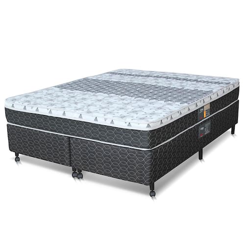 Cama Box King Size Castor Sleep Class com Mola Bonnel 64x193x203cm – Branco/Cinza