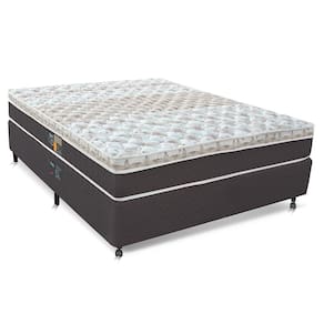 Cama Box Casal Castor Sleep Class com com Euro Pillow e Molas Ensacadas 64x128x188cm – Branco, Cinza e Marrom