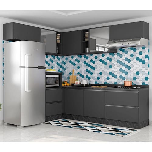 Cozinha Completa Bartira Linea com 8 Portas, 4 Gavetas e 5 Prateleiras - Grafite Menor preço em Cozinha Completa Bartira Linea com 8 Portas, 4 Gavetas e 5 Prateleiras - Grafite