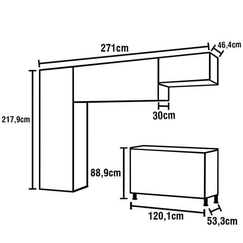 Cozinha Completa Bartira ita com 8 Portas, 6 Prateleiras e 3 Gavetas  - 271cm de largura