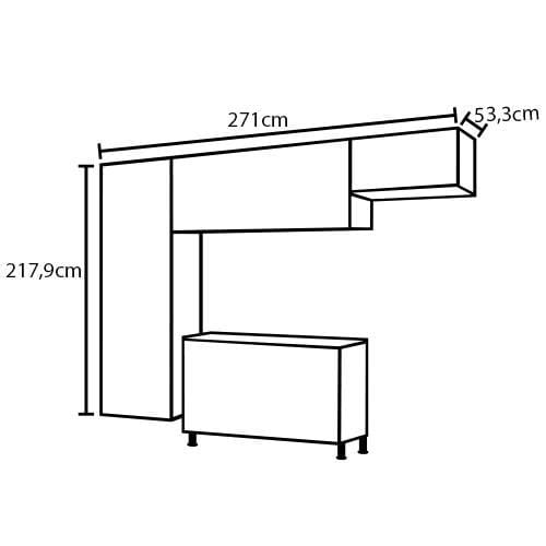 Cozinha Completa Bartira ita com 8 Portas, 6 Prateleiras e 3 Gavetas  - 271cm de largura