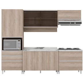 Cozinha Completa Bartira Amazonita com 9 Portas, 7 Prateleiras e 4 Gavetas - 271cm de largura - Carvalho