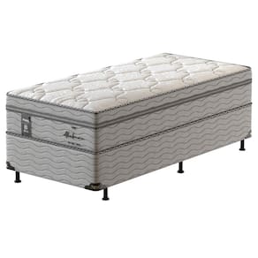 Cama Box Solteiro Probel Alabama com Euro Pillow e Molas Ensacadas 68x88x188 cm - Branco/Cinza