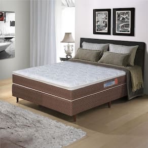 Cama Box de Casal Umaflex Berlim com Pillow Top e Molas Ensacadas 72x138x188 cm - Castor/Branco