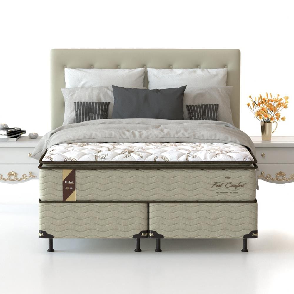 Cama Box King - Colchão Crown - Mola Ensacada - PillowTop - 193x203x67cm