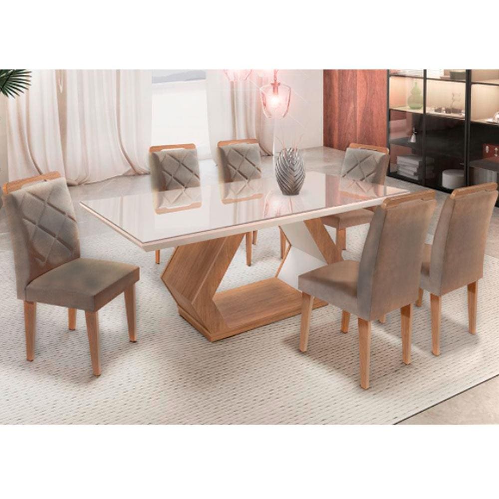 Conjunto Mesa de Jantar e 6 Cadeiras Tiê CabeCasa MadeiraMadeira