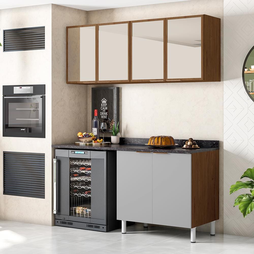 Cozinha Compacta Bartira Rubi com 6 Portas e 3 Prateleiras 160cm de Largura