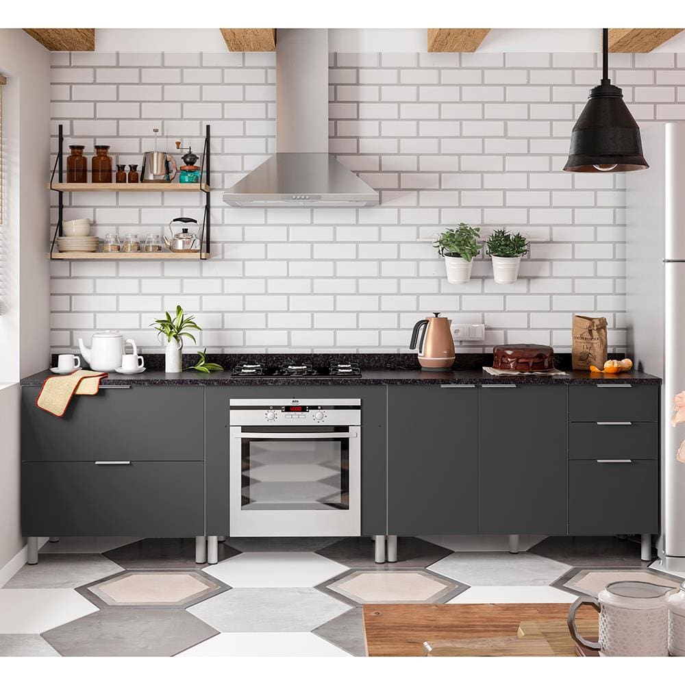 Cozinha Compacta Bartira Rubi com 2 Portas, 5 Gavetas e 1 Prateleira - 280,3cm de largura