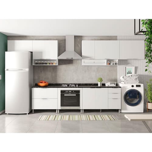 Cozinha Completa Bartira Rubi com 9 Portas, 5 Gavetas e 4 Prateleiras - 360cm de largura - Branco