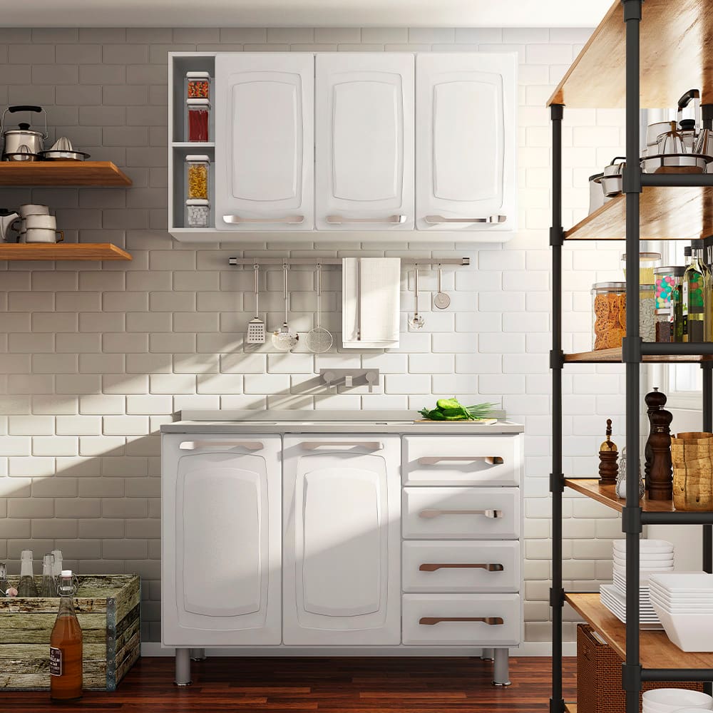 Cozinha Modulada Itatiaia Diamante com 2 peças, 5 portas e 4 gavetas - 120 cm de largura