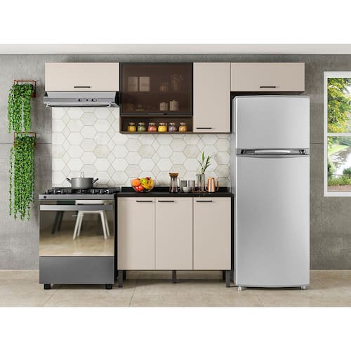 Cozinha Completa Bartira Ametista com 7 Portas e 3 Prateleiras - 175,8cm de largura - Amaretto/Capuccino