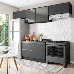 Cozinha Completa Bartira Linea com 5 Portas, 3 Gavetas e 2 Prateleiras - 280cm de largura - Grafite