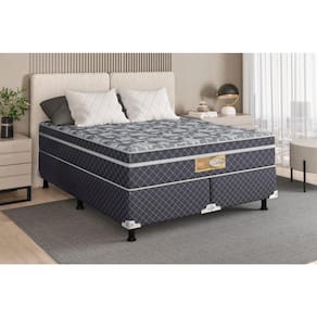 Cama Box Queen Size Softflex Gold Dark com Molas Ensacadas, Europillow e Pillow Top D28 67x158x198cm - Preto/Branco Floral