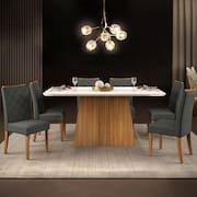 Mesa de Jantar Retangular DJ Móveis Raquel Plus com 6 Cadeiras Revestidas em Suede e Veludo
