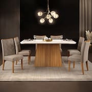 Mesa de Jantar Retangular DJ Móveis Raquel Plus com 6 Cadeiras Revestidas em Suede e Veludo