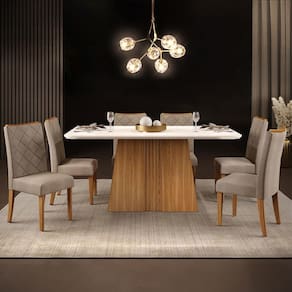Mesa de Jantar Retangular DJ Móveis Raquel Plus com 6 Cadeiras Revestidas em Suede e Veludo