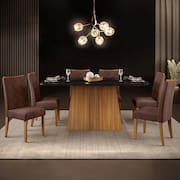 Mesa de Jantar Retangular DJ Móveis Raquel Plus com 6 Cadeiras Revestidas em Suede e Veludo