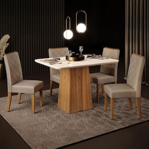 Mesa de Jantar Retangular DJ Móveis Raquel Plus com 4 Cadeiras Revestidas em Suede e Veludo