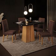 Mesa de Jantar Retangular DJ Móveis Raquel Plus com 4 Cadeiras Revestidas em Suede e Veludo