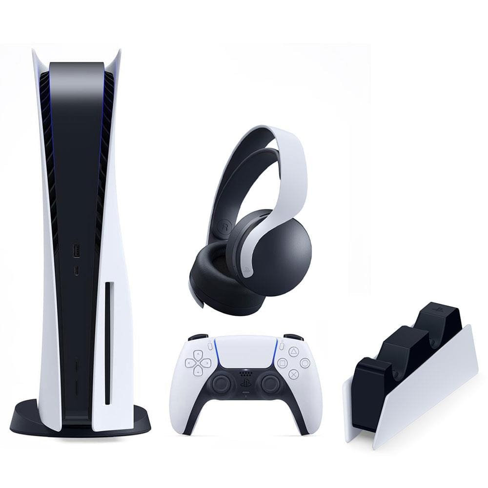 Console Playstation 5 825GB SSD + Controle Sem Fio DualSense Branco + Base de Carregamento + Headset sem Fio Pulse 3D