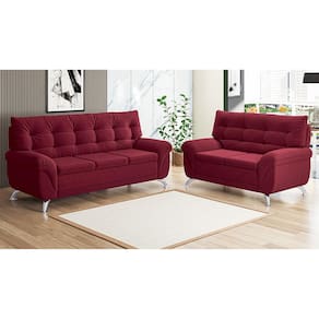 Sofá 3 e 2 Lugares Linoforte Arezzo Revestido em Tecido Suede com Larguras de 202cm e 152cm