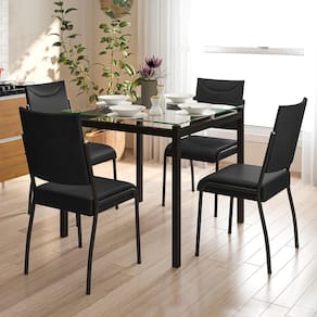 Mesa de Jantar Quadrada Fabone Alexa com 4 Cadeiras Dora - Preto/Café