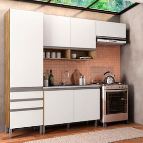 Cozinha Compacta Bartira Jaspe com 1 Pia, 6 Portas, 3 Gavetas e 6 Prateleiras - 260,4 cm de Largura