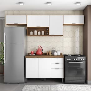 Cozinha Completa Demóbile Firenze com 7 Portas, 3 Gavetas, 3 Prateleiras e Nicho - 259,5cm de Largura