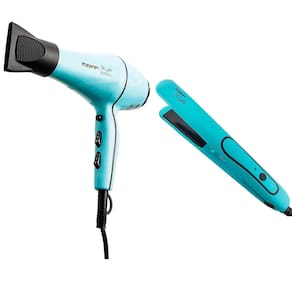 Kit Secador de Cabelos Style Motor AC Profissional 2000W - Azul + Chapinha | Prancha Style 210°C Azul Tiffany Taiff