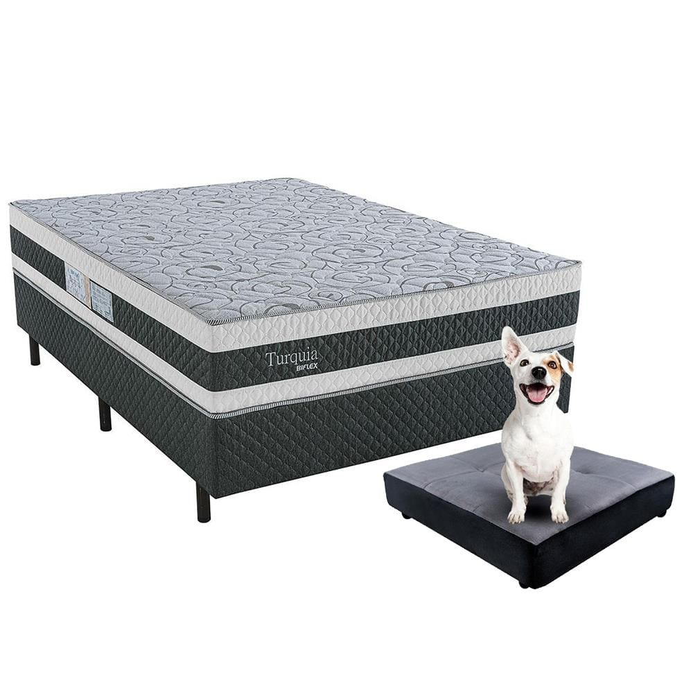 Cama Box de Casal Biflex Turquia com Molas Ensacadas 69x138 x 188cm + Caminha Box Pet Boutique Husky 14 x 52 x 52cm