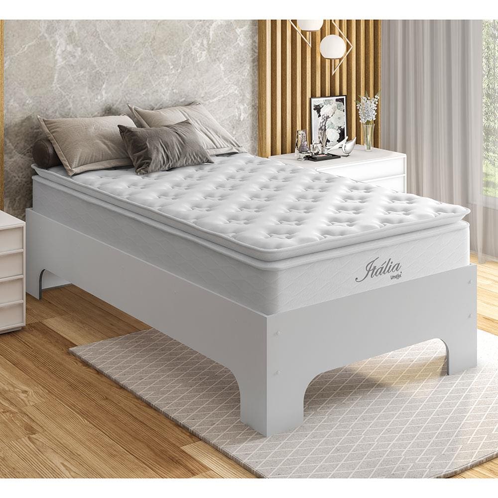 Box de Solteiro Barreto Lonçarcci Classic com Colchão Umaflex Itália Pillow Top e Molas Ensacadas - 91,4cm de largura