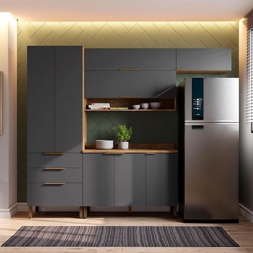 Cozinha Compacta Bartira Topázio UP com 8 Portas, 3 Gavetas e 5 Prateleiras - 262,5cm de largura