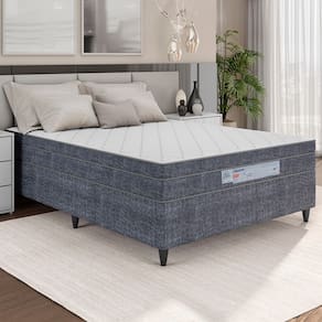 Cama Box de Casal Ortobom New Caring com Europillow e Molas Nanolastic 21x138x188cm - Cinza/Branco